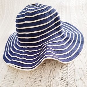 Navy and Off-White Striped Women's Floppy Sunhat